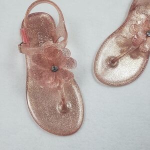 Carter's Jelly Glittery Rhinestone Flower Toe Post Sandals Pink Size 13